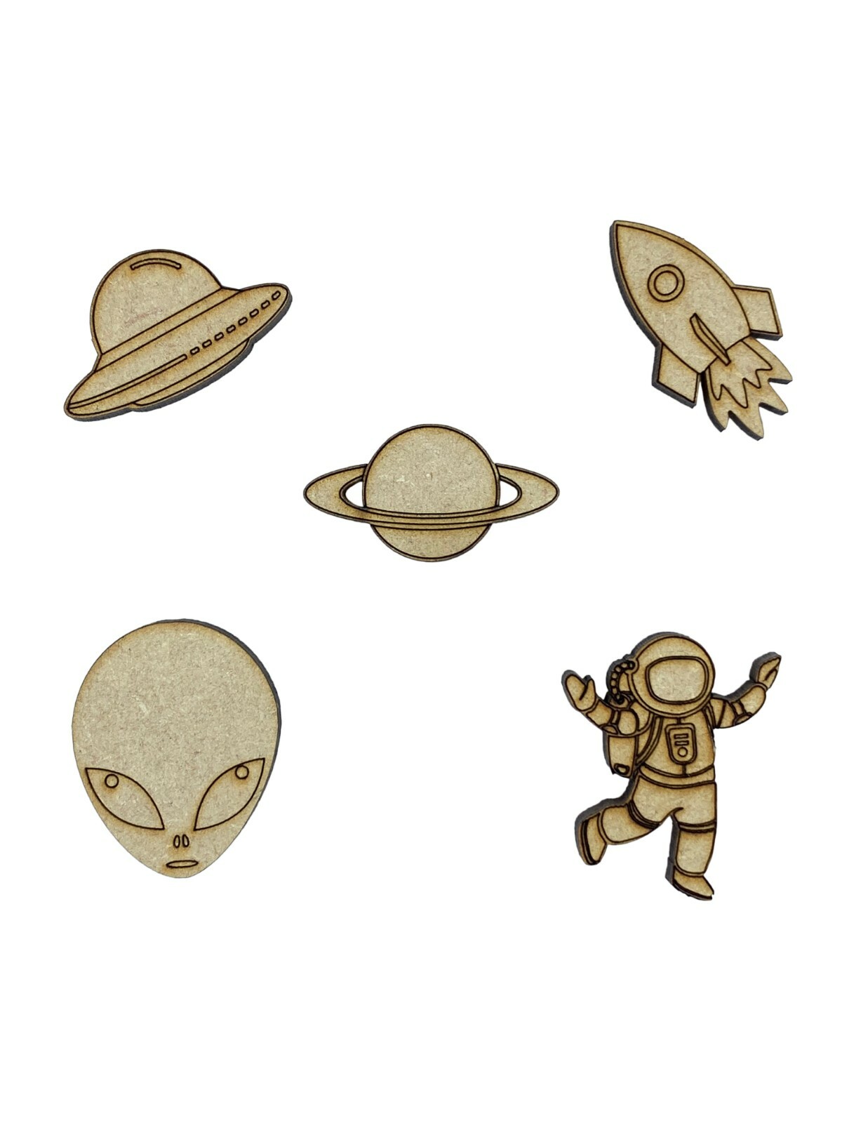 20x Space UFO Alien Planet Rocket 3cm Wood Craft Embelishments Laser Cut Shape
