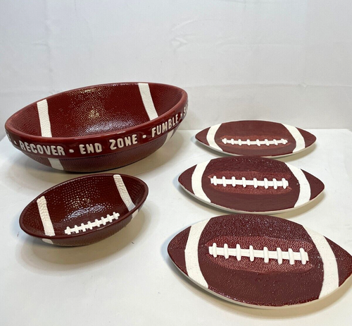 Boston Warehouse Game Night Football shaped ceramic serving bowls 2004 set of 5