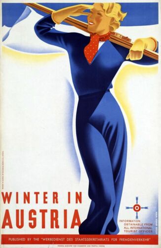 Vintage Illustrated Travel Poster CANVAS PRINT Winter in Austria 24"X16" - Imagen 1 de 1