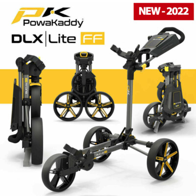 PowaKaddy DLX-Lite FF Flat Fold Golf Push Cart Gunmetal/Yellow