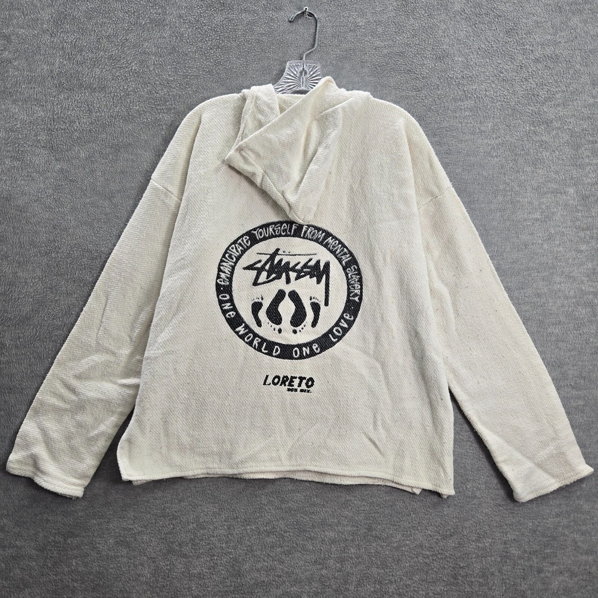 VINTAGE Stussy Men Sweatshirt XL White Baja Hoodie Loreto One