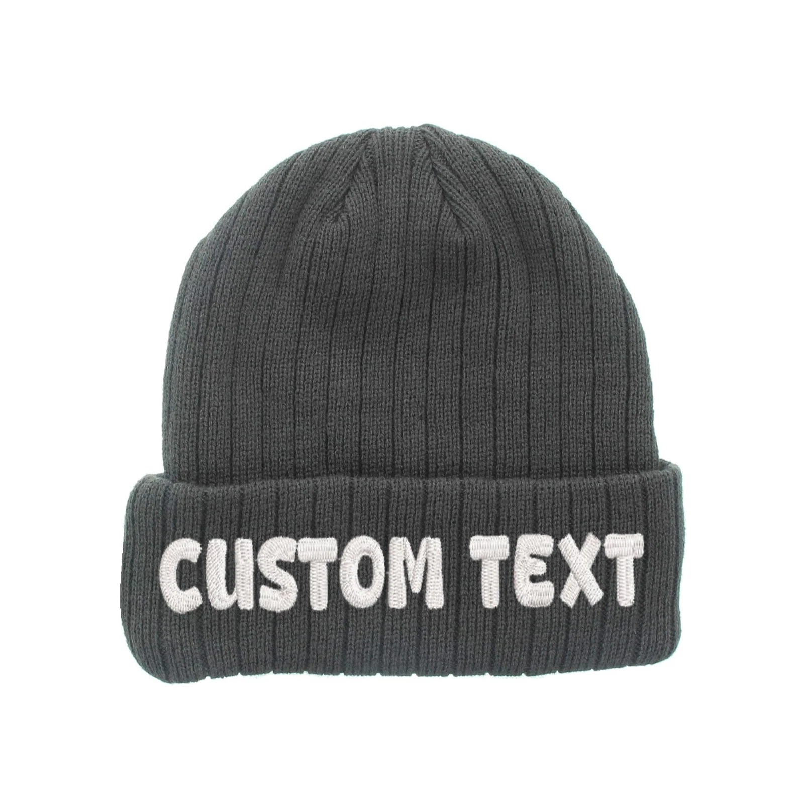 Custom embroidered fleece beanie hat (gray), Personalized insulated beanie