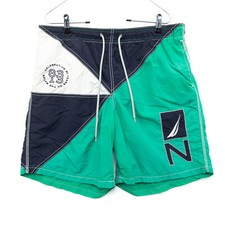 1983 Nautica Yacht Flag Green White Blue Embroidered Lined Swim Trunks M