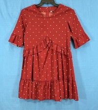 SHEIN Burgundy POLKA DOTS Poly Twill BACK-ZIP Ruffled MINI BABYDOLL DRESS Sz S