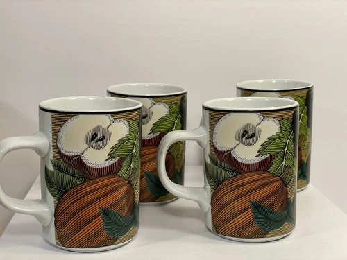Set (4) Dansk CORNUCOPIA PATTERN Handled Mugs PORTUGAL