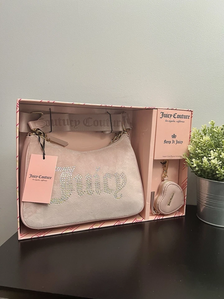 Juicy Couture Dusty Blush Bolso de Hombro Conjunto con Corazón Monedero - Nuevo en Caja Foto 3 de 4