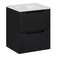 Badezimmer Waschtisch 50Cm Schwarz Gerillte Front Waschbecken Keramik BadmöBel