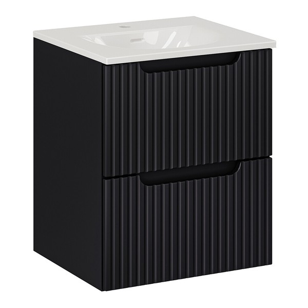 Badezimmer Waschtisch 50Cm Schwarz Gerillte Front Waschbecken Keramik BadmöBel-image
