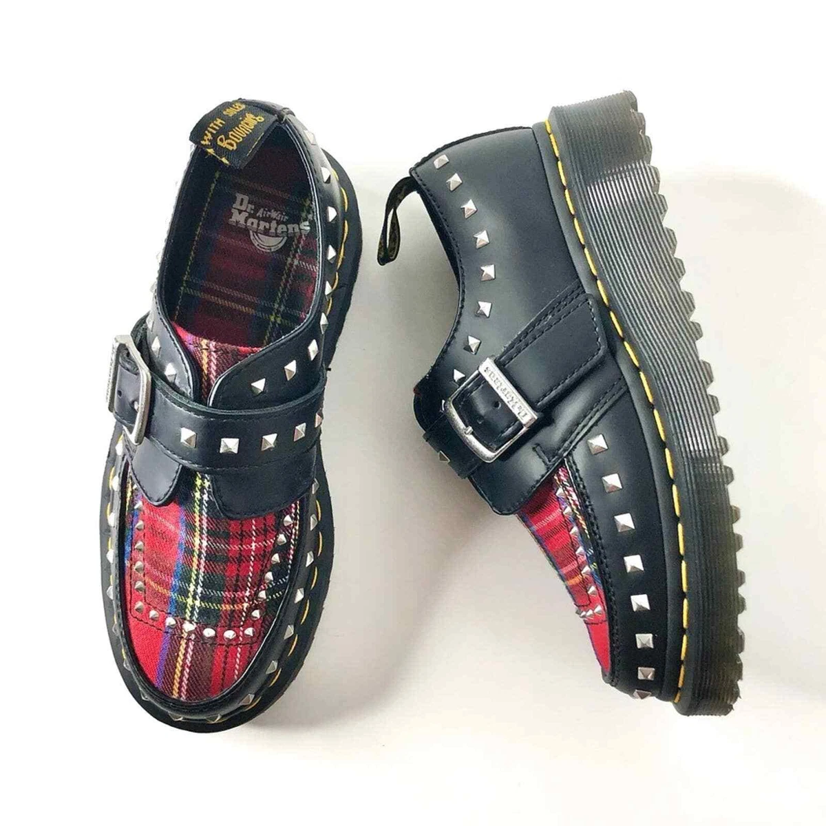 Dr Martens Ramsey Monk Studded Black Stewart Wedge Creeper Shoes Women’s 5
