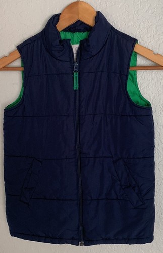 Lands End Boy's Puffer Zip-Up Vest Sz 7 Navy Blue & Green - Picture 2 of 9