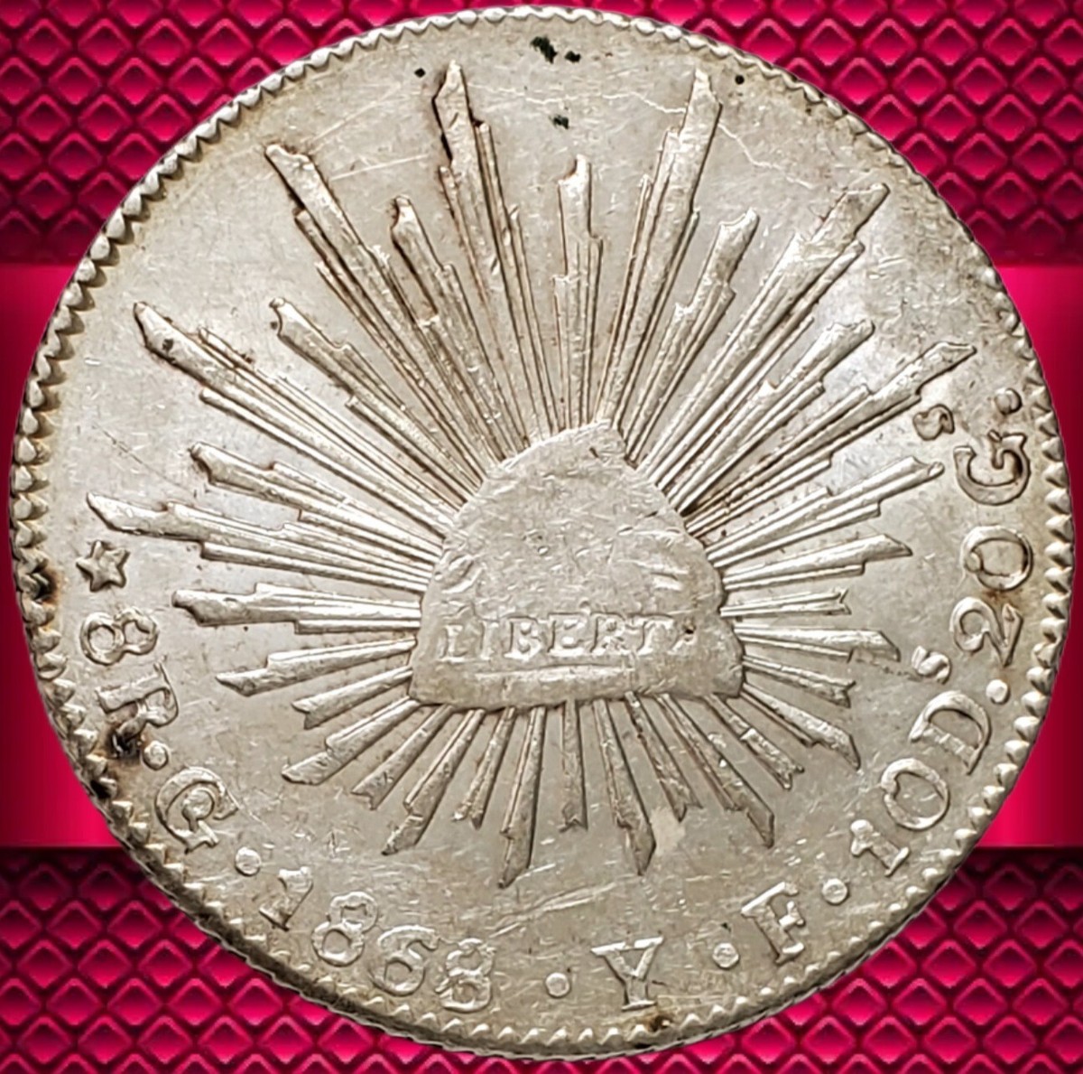 Rare - 1868 Go YF Guanajuato Mexico 8 Reales .903 Silver Crown