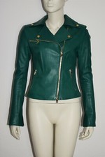JITROIS * Schicke Leder Jacke Leather Jacket Bikerstil Grün wNEU - FR 38 DE 36