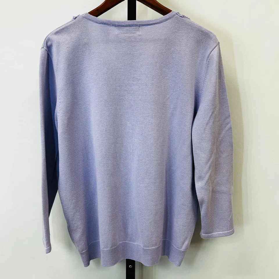Alfred Dunner Lavender Cardigan Sweater Size L Beaded Trim Scallop Detailing - Image 2 of 4
