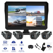 10.1" Quad Monitor DVR 4 Backup Camera Side Rear View For Truck Trailer RV Bus