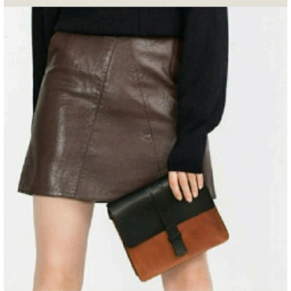 Bolso Bandolera ZARA Dos Tonos Clutch 100% Cuero Premium Foto 2 de 4