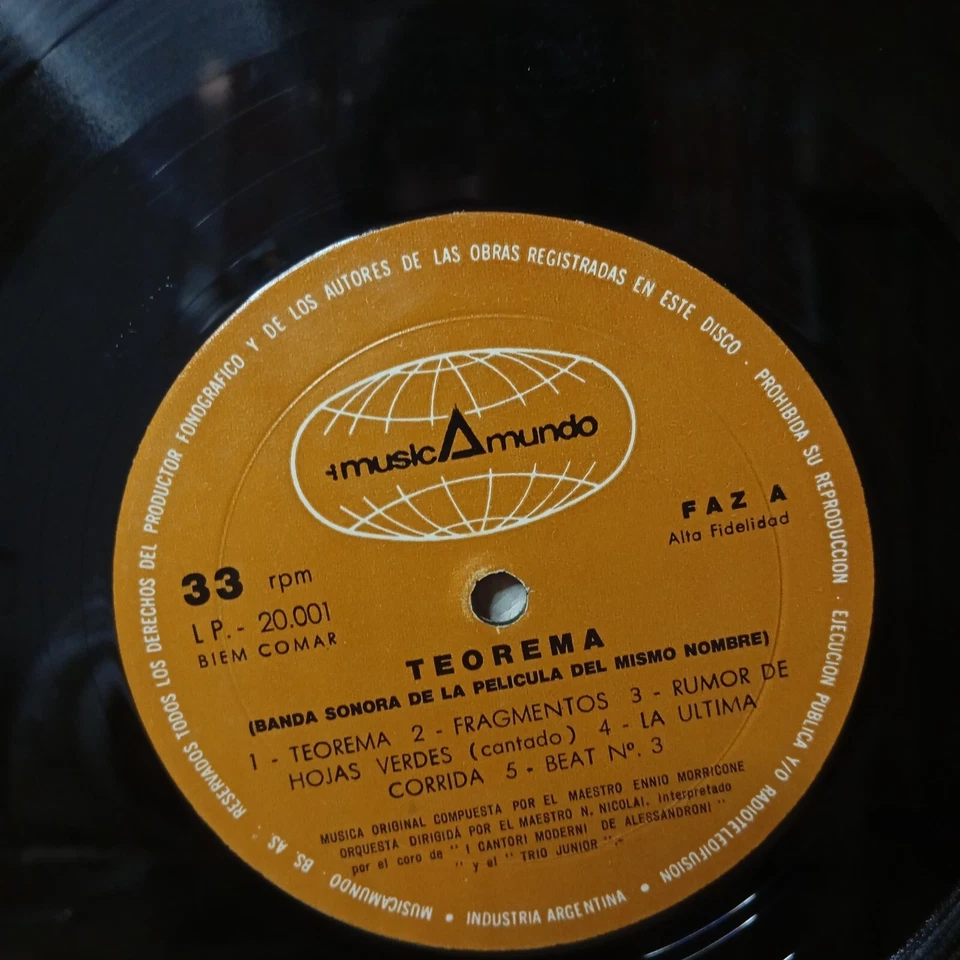 Teorema - Ennio Morricone OST Argentina Pressing LP Vinyl Record - Image 4 of 4