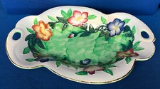 MALING FEINER UND EINZIGARTIGER VINTAGE BLUMEN SERVICETELLER 6551 GODETIA VICTORIA GR&Uuml;N