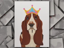 Princess Basset Hound dog greeting card birthday, thank you, invitation