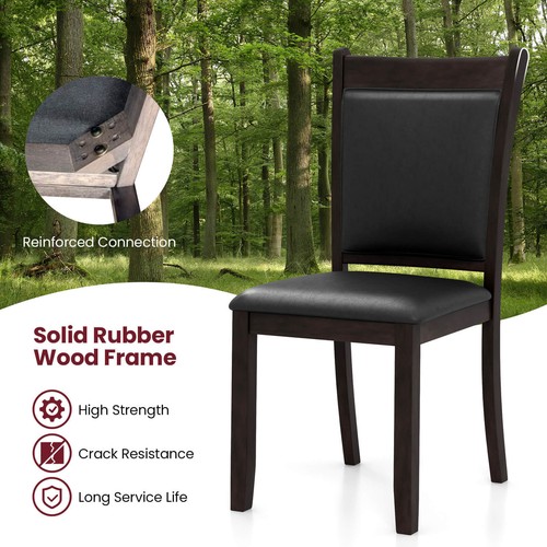 Faux Leather Upholstered Dining Chairs Set of 4 w/ Padded Seat Rubber Wood Legs - Picture 8 of 9