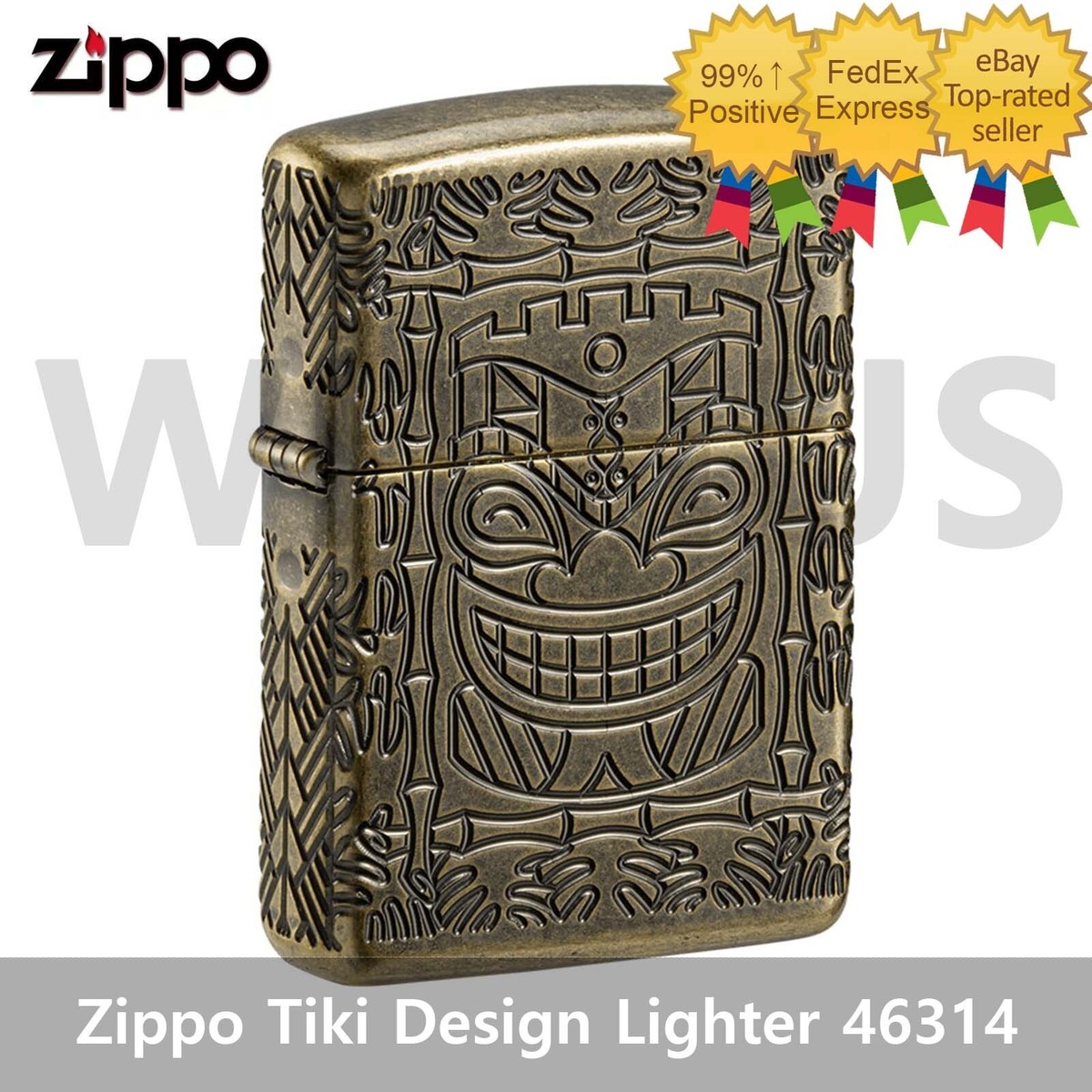 Zippo Armor Tiki Design Antique Brass Textured Multicut Lighter