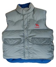 Vintage Terry Vest Womens Large L Down Jacket Gray Blue Button Reversible Pocket