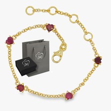 Echter Rubin u. Granat 925 Silber Herz gold Armband Geschenk für Frauen Damen