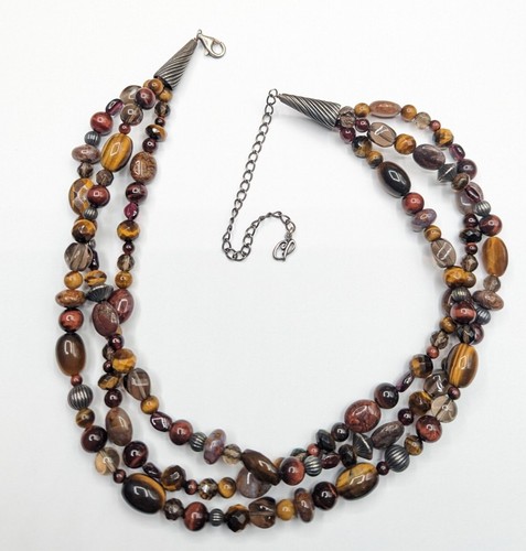 Carolyn Pollack Sterling Silver Tiger Eye Jasper Smoky Quartz Beaded Necklace - Picture 2 of 8