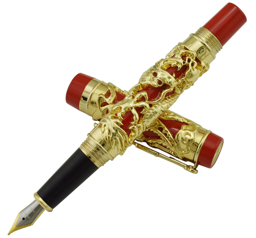 Jinhao Dragon Totem Tintenroller – Goldfarben, Mit Stifttasche, 145 G Schwerer Premium-Rollerball