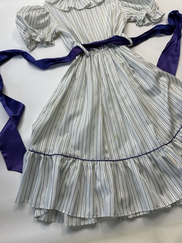 Vintage YSL YVES SAINT LAURENT Girls Dress Striped Purple Ribbon Flowy Outfit - Picture 2 of 8