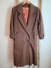 Vintage 1970s Womens Forstmann Beige Wool Trench Long Coat Sz Xl 4 Button