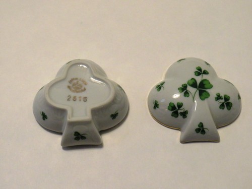 Vintage Lefton China Hand Painted Shamrock Shaped Lidded Gilded Trinket Box - Picture 8 of 12
