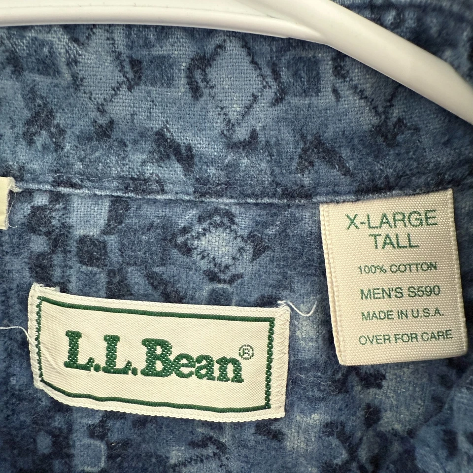 Vintage LL Bean Chamois Shirt Mens XL Tall Blue Flannel Outdoor Aztec Button Up - Image 3 of 4