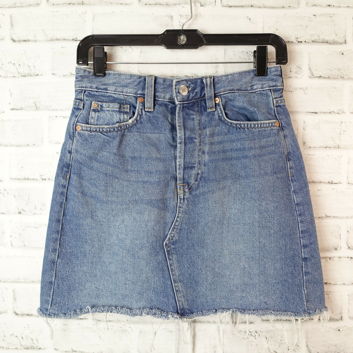 Button Up Denim Skirt with Raw Hem, Size 4 by &denim | eBay