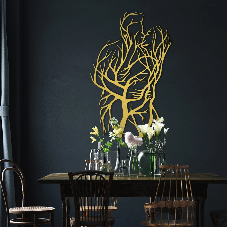 Современный металлический дерево стены искусства набор, пара скульптура, абстрактный мужчина женщина декор - Изображение 2 из 4
