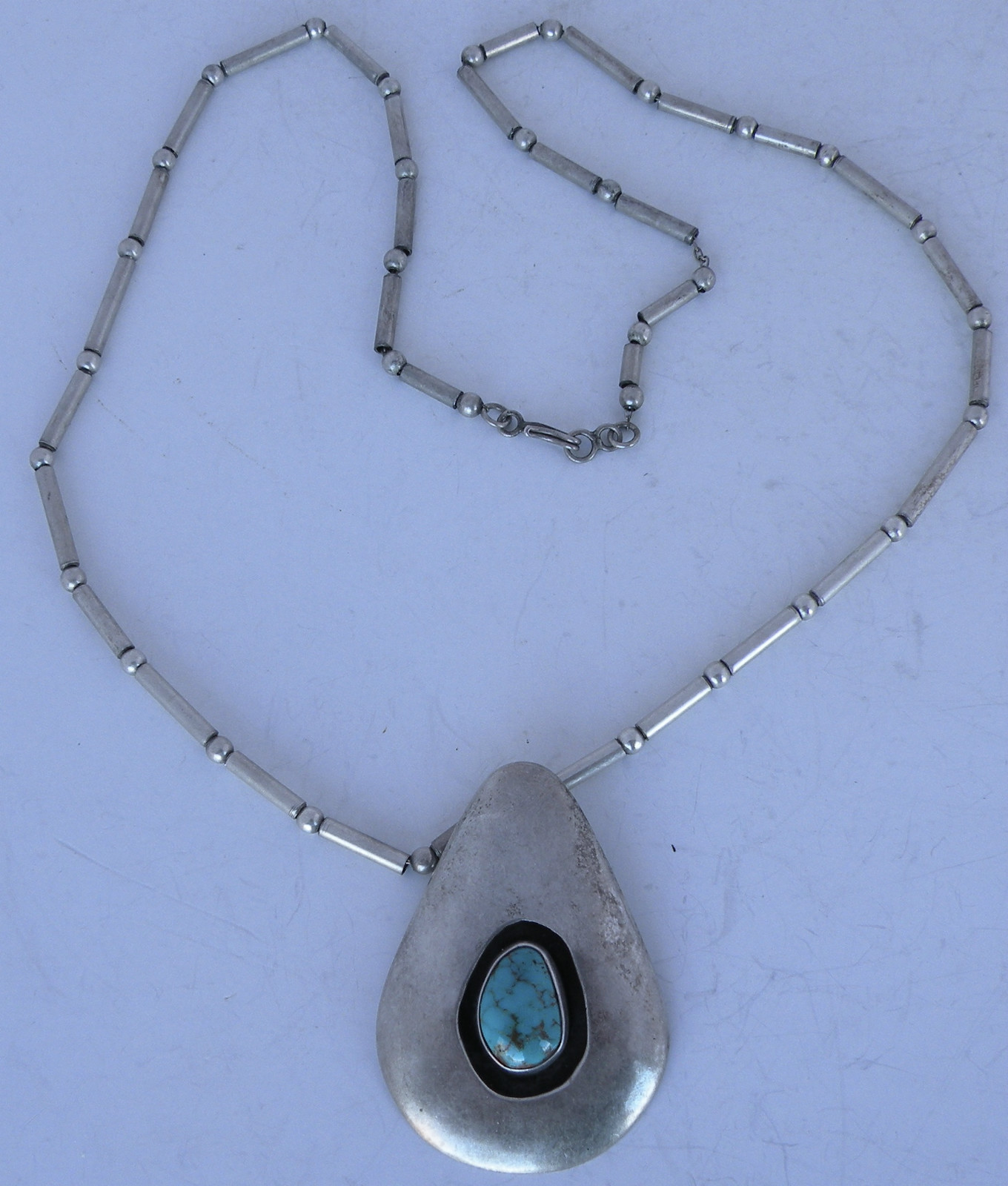Native American, Zuni bead necklace sterling silver, … Gem