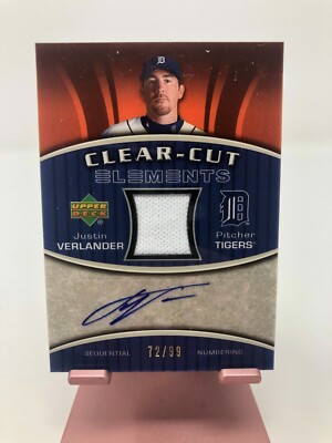 2007 UPPER DECK JUSTIN VERLANDER TIGERS CLEAR CUT ELEMENTS PATCH AUTO 72/99