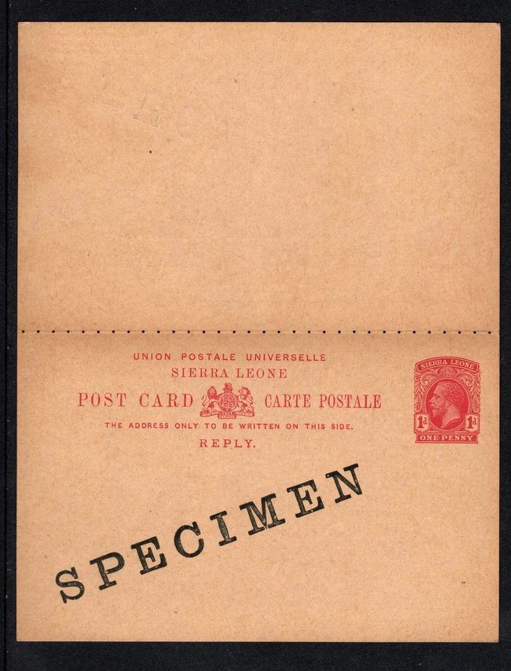 SIERRA LEONE 1912 GV - 1d + 1d superb U/M REPLYPOSTCARD "SPECIMEN"  - Image 2 of 2