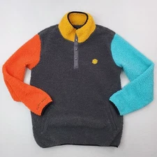 Dutch Bros Jacket Mens Medium Multicolor Sherpa Fleece Pullover Colorblock