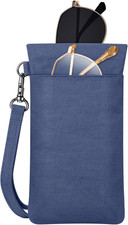 Double Eyeglasses Pouch with Carrying Strap, Portable Squeeze Top Microfiber Sof
