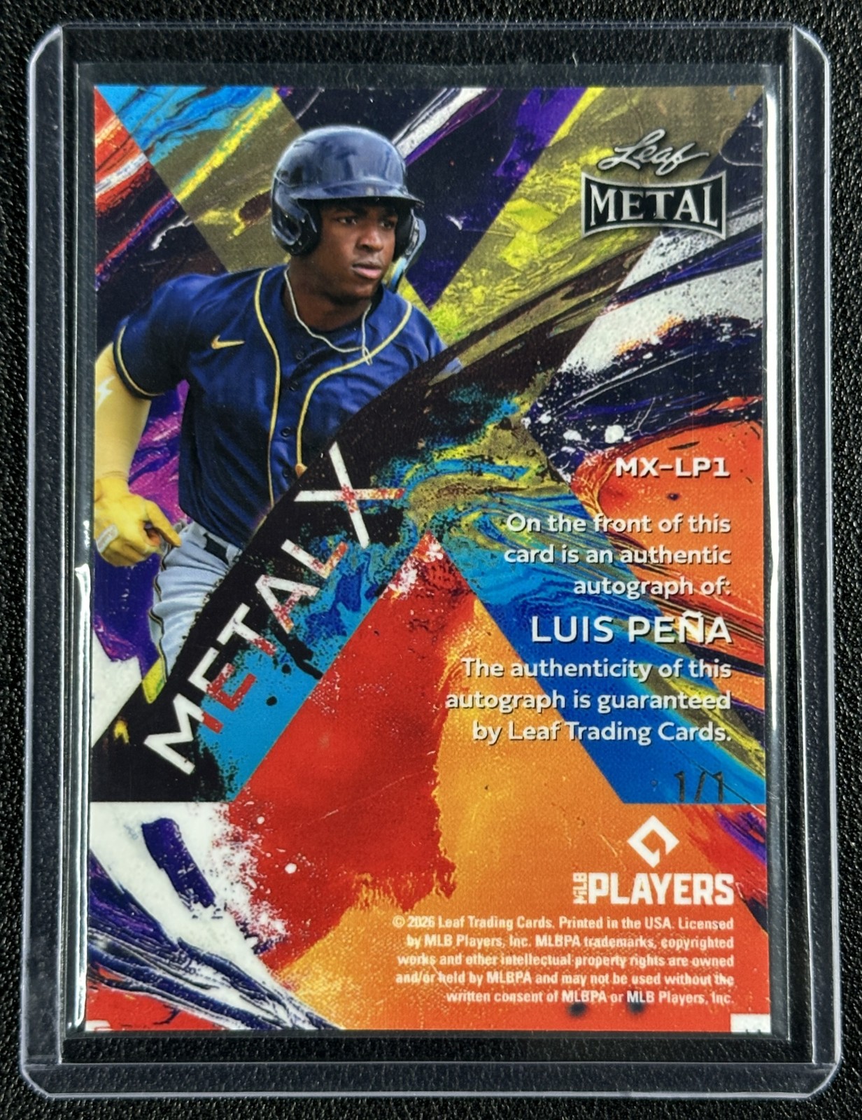 LUIS PENA 2026 LEAF METAL BASEBALL MX-LP1 X AUTO SUPER PRISMATIC GOLD SILVER 1/1 view 2