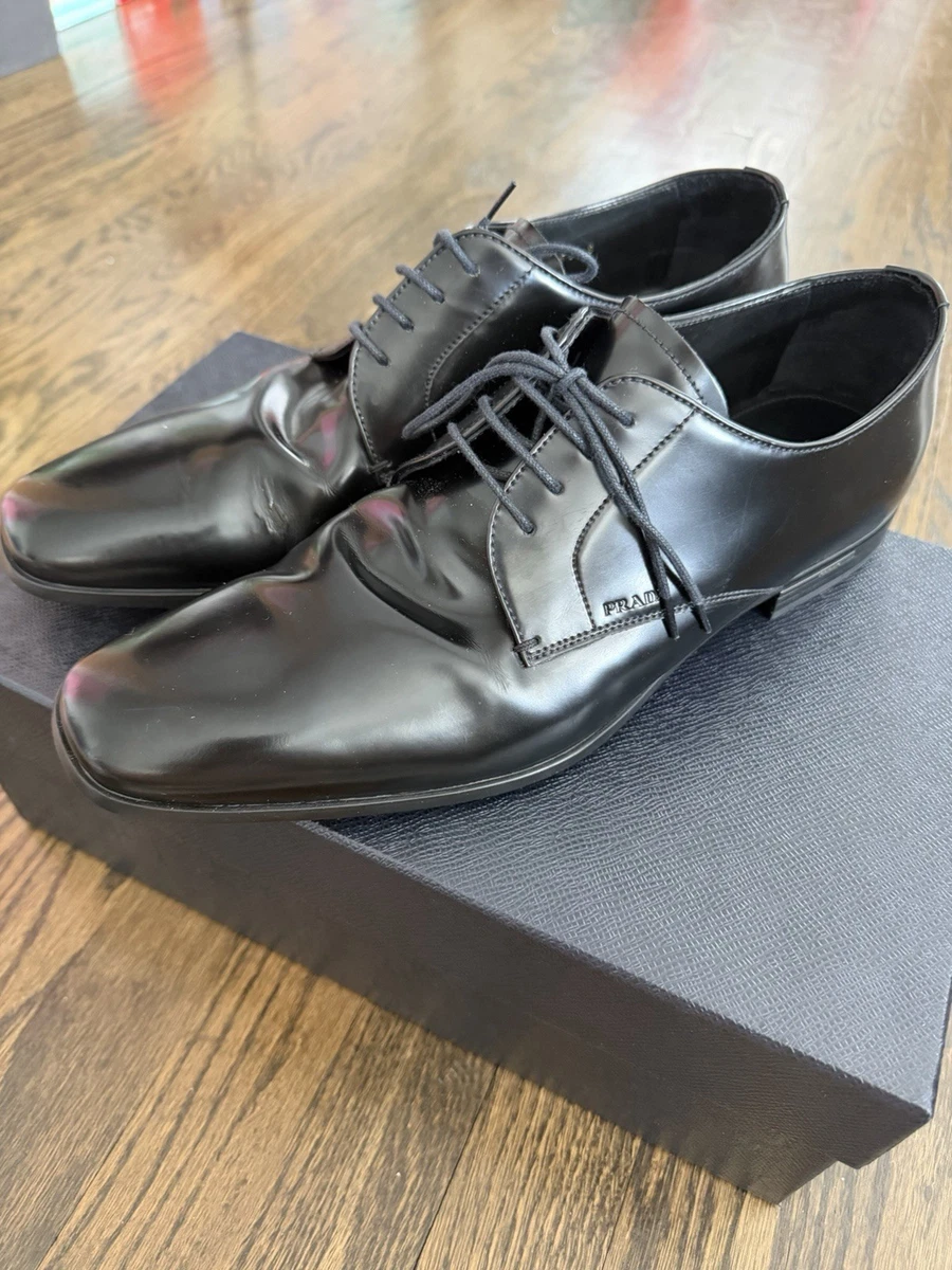 AUTHENTIC PRADA MENS CAP-TOE LEATHER OXFORD DRESS SHOES, SIZE US 9.5, BLACK Prada | Shoes | Prada Captoe Oxford Leather Dress Shoes Tan  main image 4