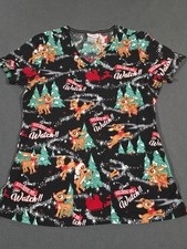 Rudolph The Red Nosed Reindeer Women  s Christmas/holiday Scrub Top XS