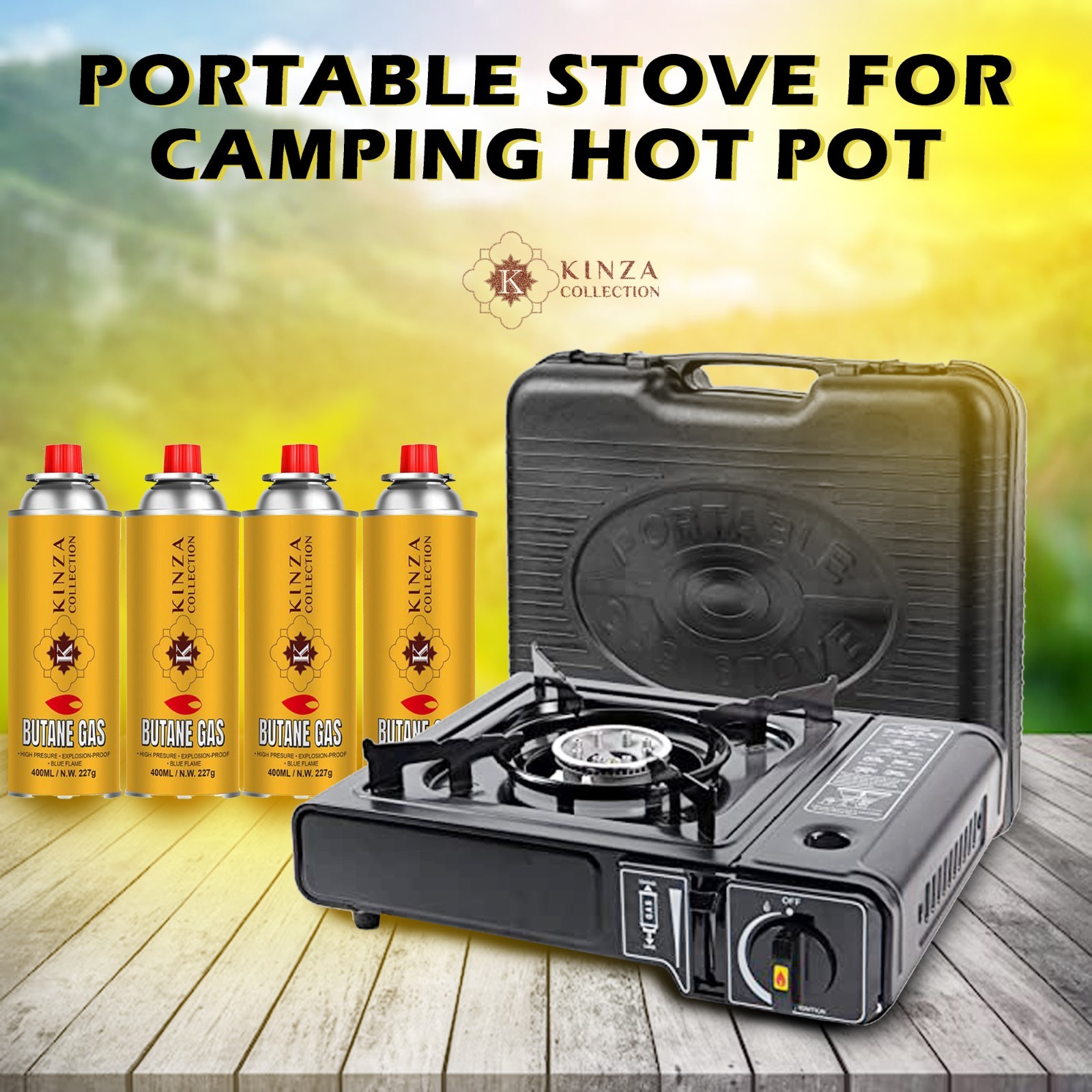 4x Butane Gas + Portable Camping Outdoor Cooker Stove Single Burner BBQ Cooking