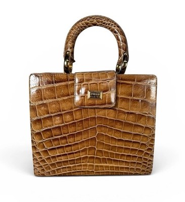 Vintage 80s Gianfranco Ferre Leather Croc Top Handle Handbag Bag Italy NWT