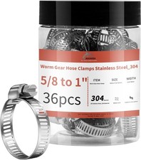 36 Pack 5/8"-1" Worm Gear Hose Clamps 304 Stainless Steel Adjustable