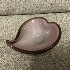 Vintage Pink Heavy Heart Shaped Glass Bowl Dish Art 15cm wide 16cm long 8cm tall