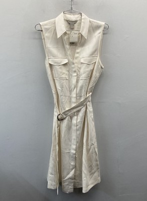 H&M Women's NWT Cream Sleeveless Belted Utility Shirt Dress Size 6