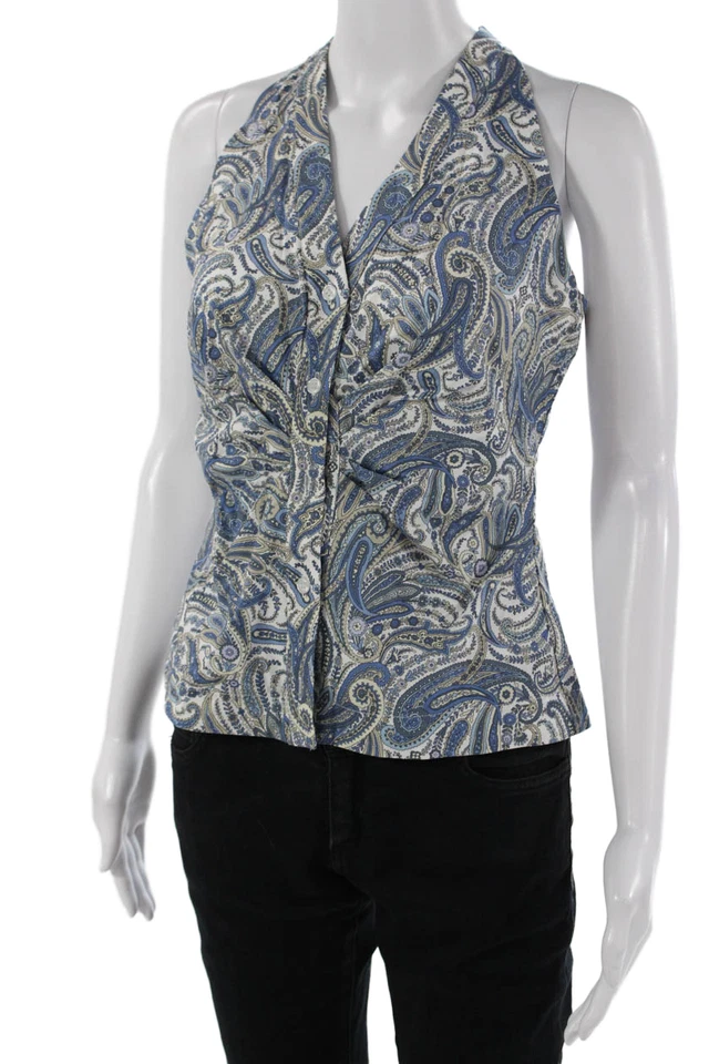 Blusa Drew Mujer Azul Cachemira Algodón Sin Mangas Abotonada Talla S Foto 2 de 4