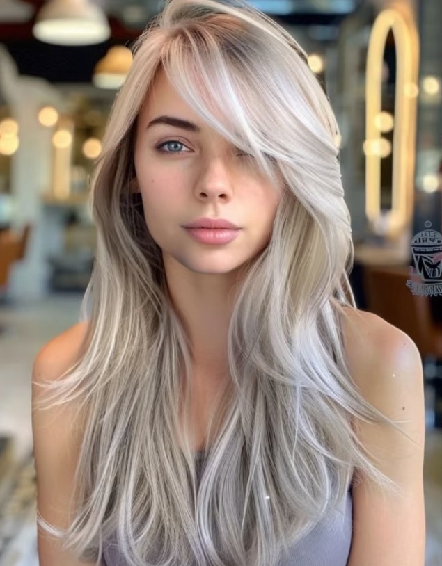 Highlight Grey Blonde Straight 13X4 Lace Front Human Hair Wigs for Party Daily