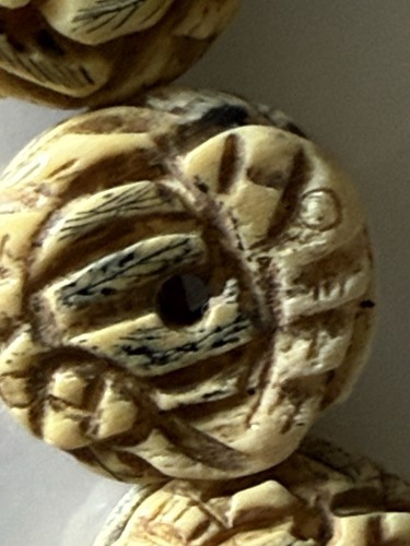 Vtg 20 Chinese HAND CARVED BONE Owl SPACER BEADS 20x9mm Carved Owl Beads - Picture 4 of 19